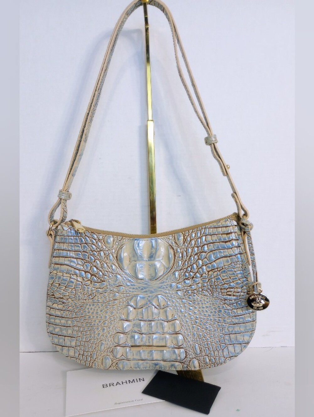 Brahmin Blue Haze Shayna Croc Embossed Leather Crossbody Bag